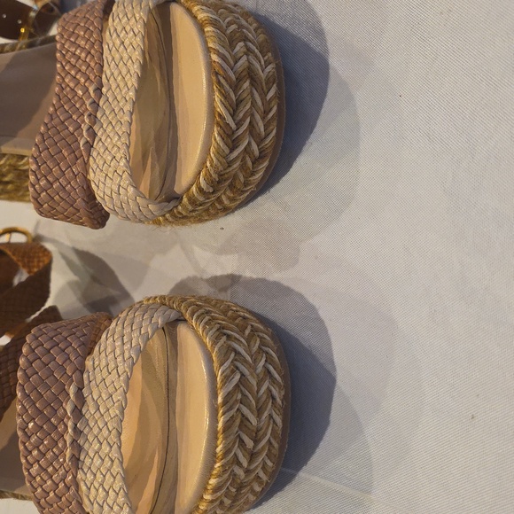 Stuart Weitzman Elsie Espadrille Wedge Ankle Wrap Sandal Beige Platform High 9.5 - Picture 9 of 13